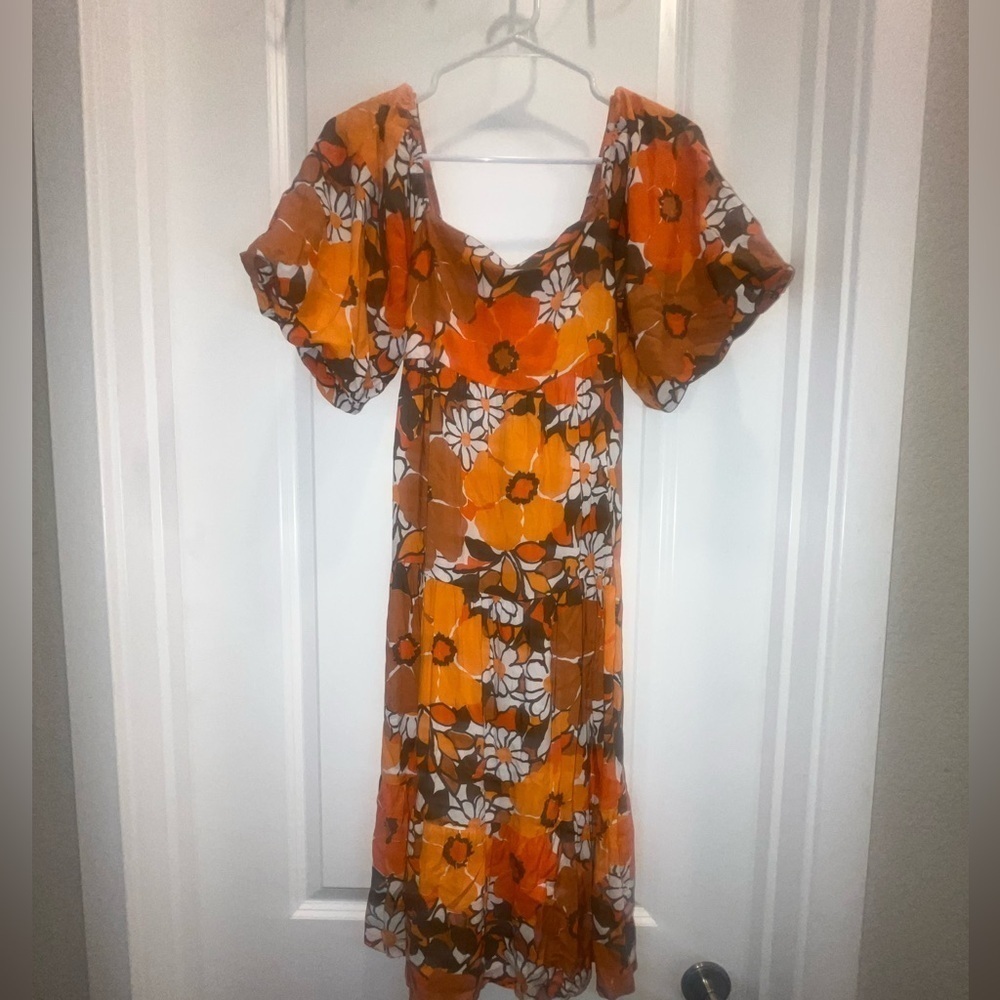 Faithfull the Brand Kiowa Dress Womens Retro Orange Floral
